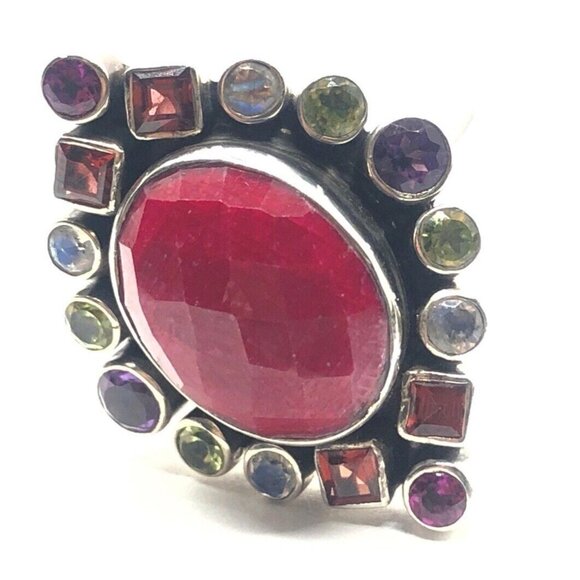 Nicky Butler Sterling Silver Ring Size 12 Multi Moonstone Amethyst Ruby Vintage - Picture 4 of 10